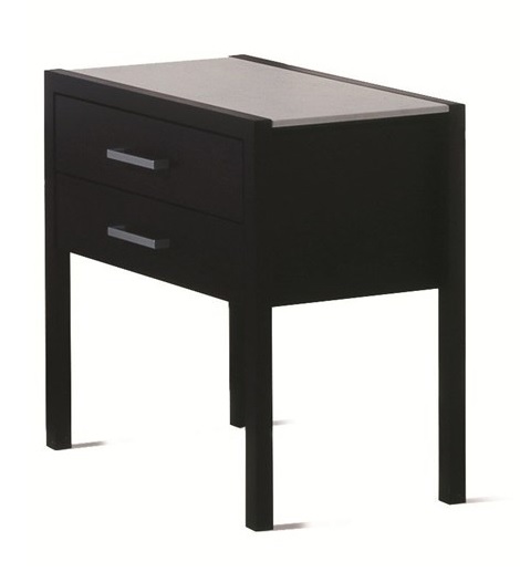 Schramm side table,nachtkast met twee laden BT.70,slk theo bot zwaag,wenge hout,glas plateau,boxspring hoogte